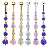 Stainless Steel Belly Ring Zinc Alloy with 316L Stainless Steel plated micro pave cubic zirconia 40mm Sold By Lot