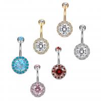 Stainless Steel Belly Ring, Tibetan Style, with 316L Stainless Steel, plated, with rhinestone, more colors for choice, 13x30mm, 10PCs/Lot, Sold By Lot