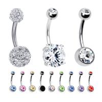 Stainless Steel Belly Ring, plated, 12 pieces & with rhinestone, mixed colors, 1.6*10*5MM, Sold By Set