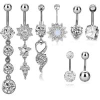 Stainless Steel Belly Ring, plated, 8 pieces & micro pave cubic zirconia, more colors for choice, 1.6x10mm, Sold By Set