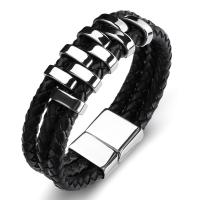 Men Bracelet, Microfiber PU, with Stainless Steel, fashion jewelry, black, 6MMX3, Sold By Strand