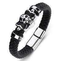 Bracelet homme, Microfibre PU, avec acier inoxydable, bijoux de mode, noire, 12X6MM, Vendu par brin
