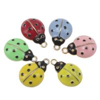 Tibetan Style Enamel Pendants, Ladybug, plated, different color and pattern for choice & DIY, more colors for choice, 25*15*5mm, 100PCs/Bag, Sold By Bag