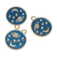 Tibetan Style émail Pendants, alliage de zinc, Rond, Placage, DIY, bleu, 18*16*2mm, 100PC/sac, Vendu par sac