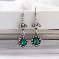 Tibetan Style Drop Earrings, plated, fashion jewelry & for woman & with rhinestone, nickel, lead & cadmium free, 55x15mm, Sold By Pair