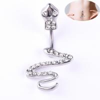 Stainless Steel Belly Ring 316L Stainless Steel Snake plated with rhinestone 33.50mm Sold By Lot