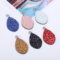 Leather Drop Earring with Non-woven Fabrics & Zinc Alloy plated for woman & with rhinestone nickel lead & cadmium free Sold By Bag