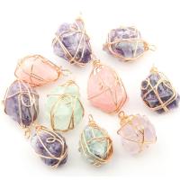 Quartz Gemstone Pendants, with Brass, irregular, plated, different color and pattern for choice & DIY, more colors for choice, 35x20-45x30mm, Sold By PC