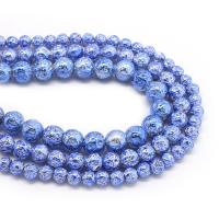 Natürliche Lava Perlen, rund, plattiert, DIY & verschiedene Größen vorhanden, blau, verkauft von Strang