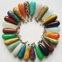 Gemstone Pendants Jewelry Natural Stone Teardrop polished random style & DIY mixed colors Sold By PC