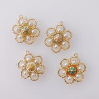 Zinc Alloy Flower Pendants with Plastic Pearl gold color plated DIY nickel lead & cadmium free Sold By Bag