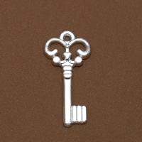 Wisiorki ze stopu cynku w kształcie klucza, Stop cynku, biżuteria moda & DIY, srebro, 21x10mm, sprzedane przez PC