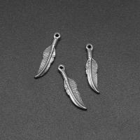 Stainless Steel Pendants, Feather, die-casting, DIY, silver color, 23*5*3mm, Hole:Approx 1mm, 100PCs/Bag, Sold By Bag