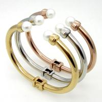 acier inoxydable bracelet manchette, avec perle de plastique, Placage, bijoux de mode & pour femme, plus de couleurs à choisir, Diamètre intérieur:Environ 60mm, Vendu par PC