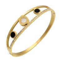 Stainless Steel Bangle, with Black Shell & White Shell, Geometrical Pattern, plated, with roman number & for woman & with rhinestone, more colors for choice, 13mm, 2mm, 3mm, Inner Diameter:Approx 58x48mm, Sold By PC