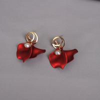 Tibetan Style Drop Earrings, petals, plated, fashion jewelry & for woman, red, nickel, lead & cadmium free, 45x24mm, Sold By PC