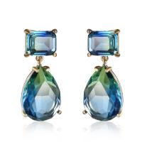 Crystal Earrings, Brass, with Crystal, durable & fashion jewelry, blue, 70CM, Sold By Pair