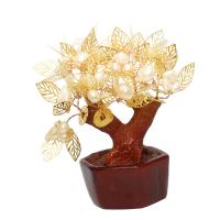 résine Décoration riche d’arbre, avec perle & laiton, Placage, pour la maison et le bureau, doré, 97x70x126mm, Vendu par PC