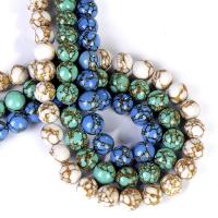 Türkis Perlen, Goldvenen Tükis, rund, poliert, verschiedene Größen vorhanden, keine, verkauft per ca. 15 ZollInch Strang