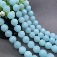 Jade Perlen, Naturstein, rund, poliert, verschiedene Größen vorhanden, blau, verkauft per ca. 15 ZollInch Strang