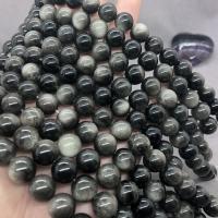 Gemstone smykker perler, Silver + Obsidian, Runde, poleret, forskellig størrelse for valg, Solgt Per Ca. 15 inch Strand