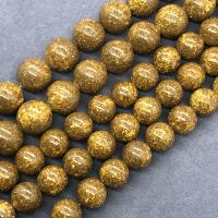 宝石ジュエリービーズ, ゴールド箔, ラウンド形, 洗練されました。, 異なるサイズの選択, で販売される 約 15 インチ ストランド