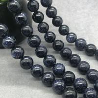 Blaue Goldstein Perlen, Blauer Sandstein, rund, poliert, verschiedene Größen vorhanden, verkauft per ca. 15 ZollInch Strang