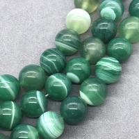 Natürliche Streifen Achat Perlen, rund, poliert, verschiedene Größen vorhanden, grün, verkauft per ca. 15 ZollInch Strang