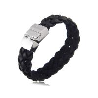 Cowhide Bracelet Faux Leather with Stainless Steel woven pattern & for man 19mm 8mm Sold By PC