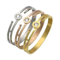 acier inoxydable bracelet ordinaire, Placage, avec chiffre romain & pour femme & avec strass, plus de couleurs à choisir, 11mm, 7mm, Diamètre intérieur:Environ 58x48mm, Vendu par PC