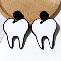 Acrylic Jewelry Earring, Tooth, plated, fashion jewelry & for woman, white, nickel, lead & cadmium free, 79x51mm, Sold By PC