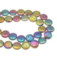Natürliche Lava Perlen, flache Runde, plattiert, DIY, farbenfroh, 18*6mm, verkauft von Strang