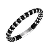 PU Leather Cord Bracelets, Titanium Steel, with PU Leather, for man, black, 9mm, Sold Per 7.87 Inch Strand