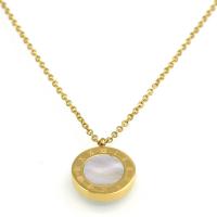 Nerezová ocel šperky náhrdelník, Nerez, s Black Shell & White Shell, s 1.96inch extender řetězce, Flat Round, s římským číslem & oválný řetězu & pro ženy, více barev na výběr, 14mm, Prodáno za Cca 15.7 inch Strand