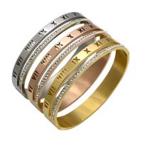Stainless Steel Bangle plated with roman number & for woman & with rhinestone 10mm Inner Approx Sold By PC