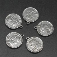 Stainless Steel Pendants Round die-casting DIY silver color 15*13*1mm Sold By Bag