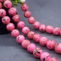 Gold Vein Turquoise Beads Round polished pink Sold Per Approx 15 Inch Strand
