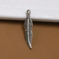 Tibetan Style Feather Pendants, antique silver color plated, DIY, nickel, lead & cadmium free, 7x27mm, 100PCs/Bag, Sold By Bag