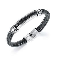 PU Leather Cord Bracelets, Titanium Steel, with PU Leather, Adjustable & fashion jewelry & for man, black, Sold Per 8.46 Inch Strand