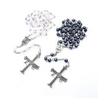 Rosary Necklace, Glass, Cross, plated, fashion jewelry & Unisex, more colors for choice, Sold By Strand