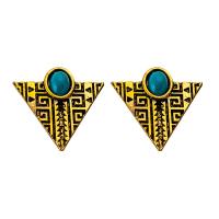 Tibetan Style Stud Earring, with turquoise, plated, for woman, more colors for choice, nickel, lead & cadmium free, 30mm, 5Pairs/Bag, Sold By Bag
