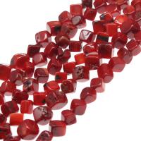 Natural Coral Beads Cube polished DIY red Sold By Strand