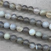 Streifen Achat Perle, rund, poliert, verschiedene Größen vorhanden, grau, verkauft per ca. 15 ZollInch Strang