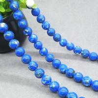 Türkis Perlen, Goldvenen Tükis, rund, poliert, verschiedene Größen vorhanden, blau, verkauft per ca. 15 ZollInch Strang