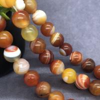 Natürliche Streifen Achat Perlen, rund, poliert, verschiedene Größen vorhanden, rote Orange, verkauft per ca. 15 ZollInch Strang