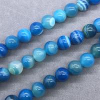 Natürliche Streifen Achat Perlen, rund, poliert, verschiedene Größen vorhanden, blau, verkauft per ca. 15 ZollInch Strang
