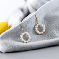 Freshwater Pearl Earrings Brass with pearl Round plated fashion jewelry & for woman white 35mm Sold By Pair
