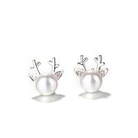 Brass Stud Earring Deer platinum color plated for woman & with rhinestone 5mm Sold By Lot