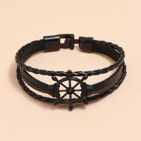 PU Leather Cord Bracelets, Tibetan Style, with PU Leather, plated, fashion jewelry & Unisex, black, nickel, lead & cadmium free, 210mm, Sold Per 8.26 Inch Strand