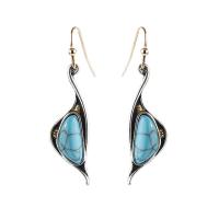 Tibetan Style Drop Earrings, with turquoise, Swan, plated, fashion jewelry & for woman, blue, 39*10mm, Sold By Pair